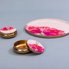 Floral decorative tray with 2 storage jars