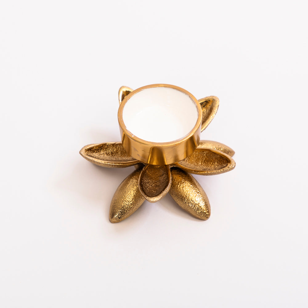 Golden lotus tealight candle holders (set of 2)