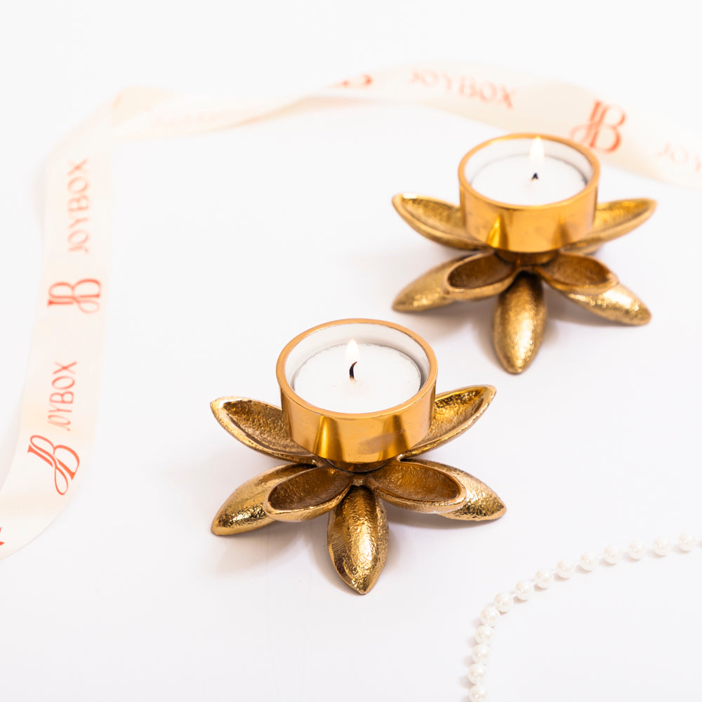 Golden lotus tealight candle holders (set of 2)
