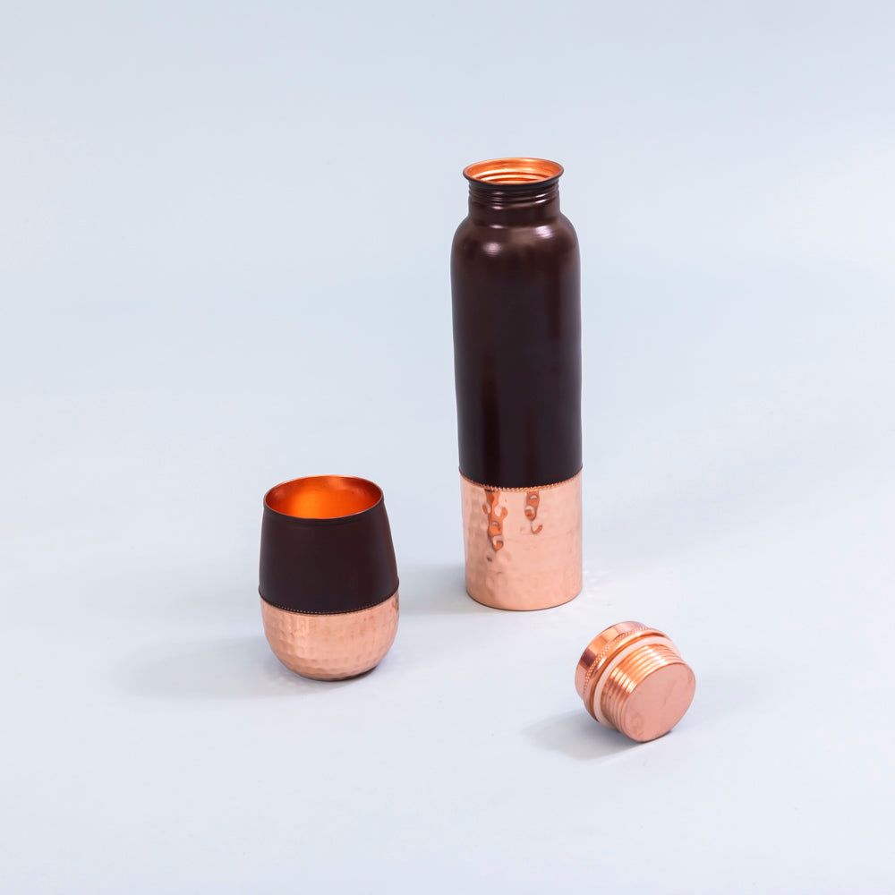 Hammered copper water bottle set