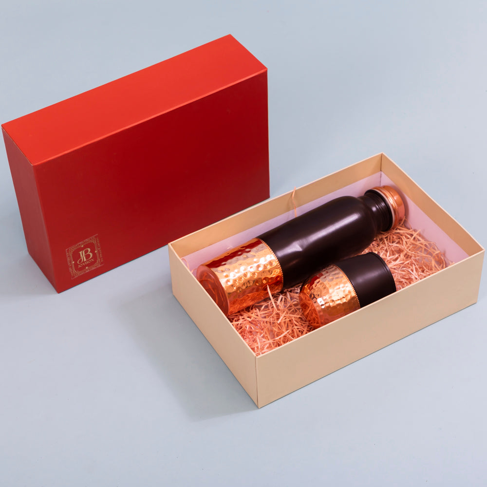 Hammered copper water bottle set