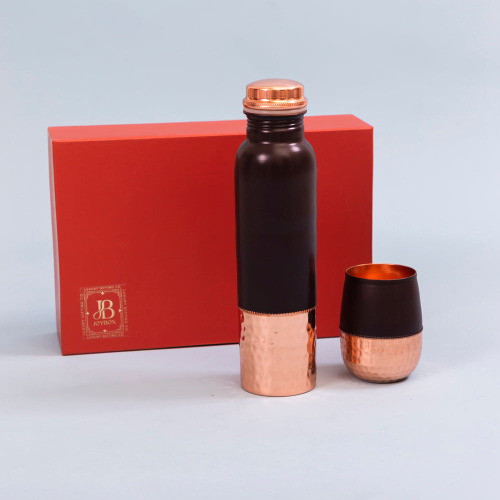 Hammered copper water bottle set