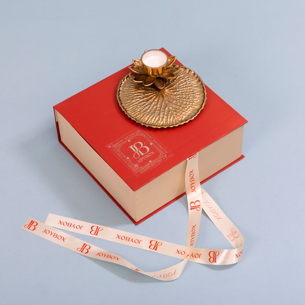 Lotus metal pooja thali with tealight holder