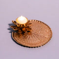Lotus metal pooja thali with tealight holder