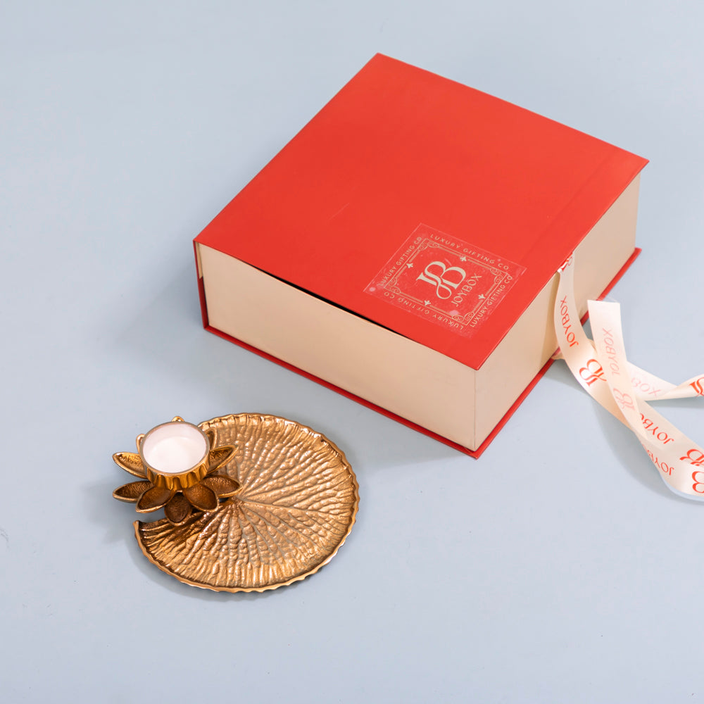 Lotus metal pooja thali with tealight holder