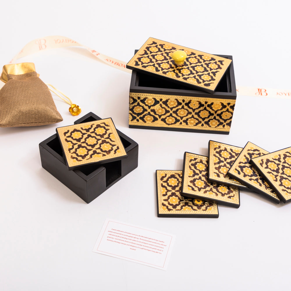 Luxury meenakari gift box with 6 coasters & premium green tea
