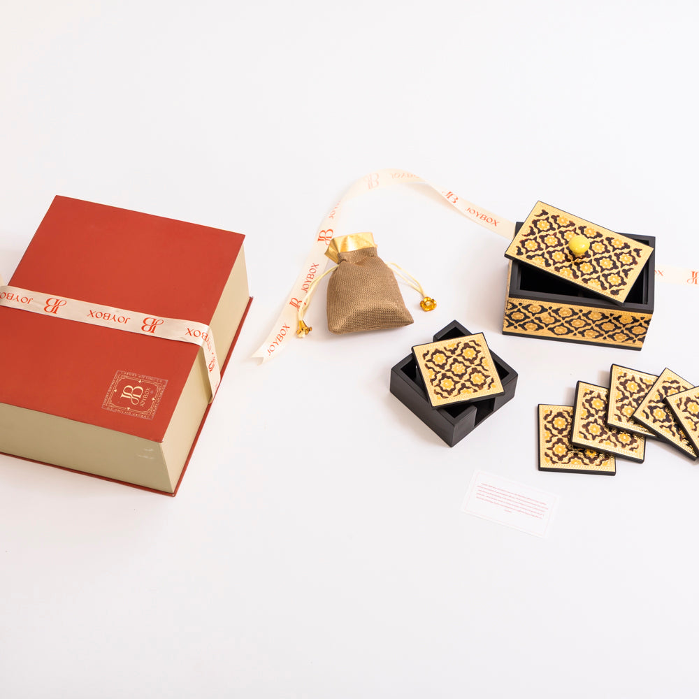 Luxury meenakari gift box with 6 coasters & premium green tea