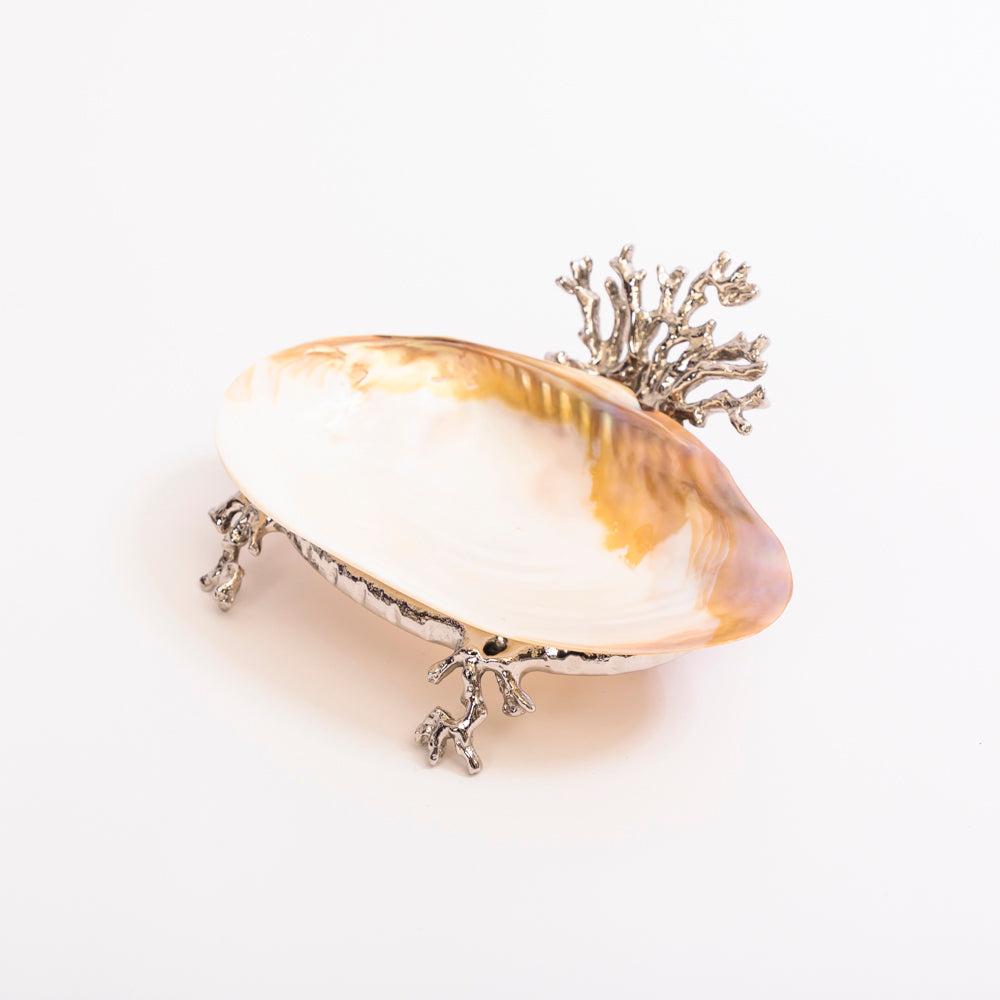 Mother of pearl decorative bowl with metal base