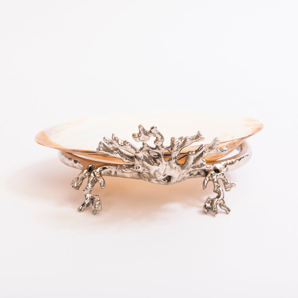 Mother of pearl decorative bowl with metal base