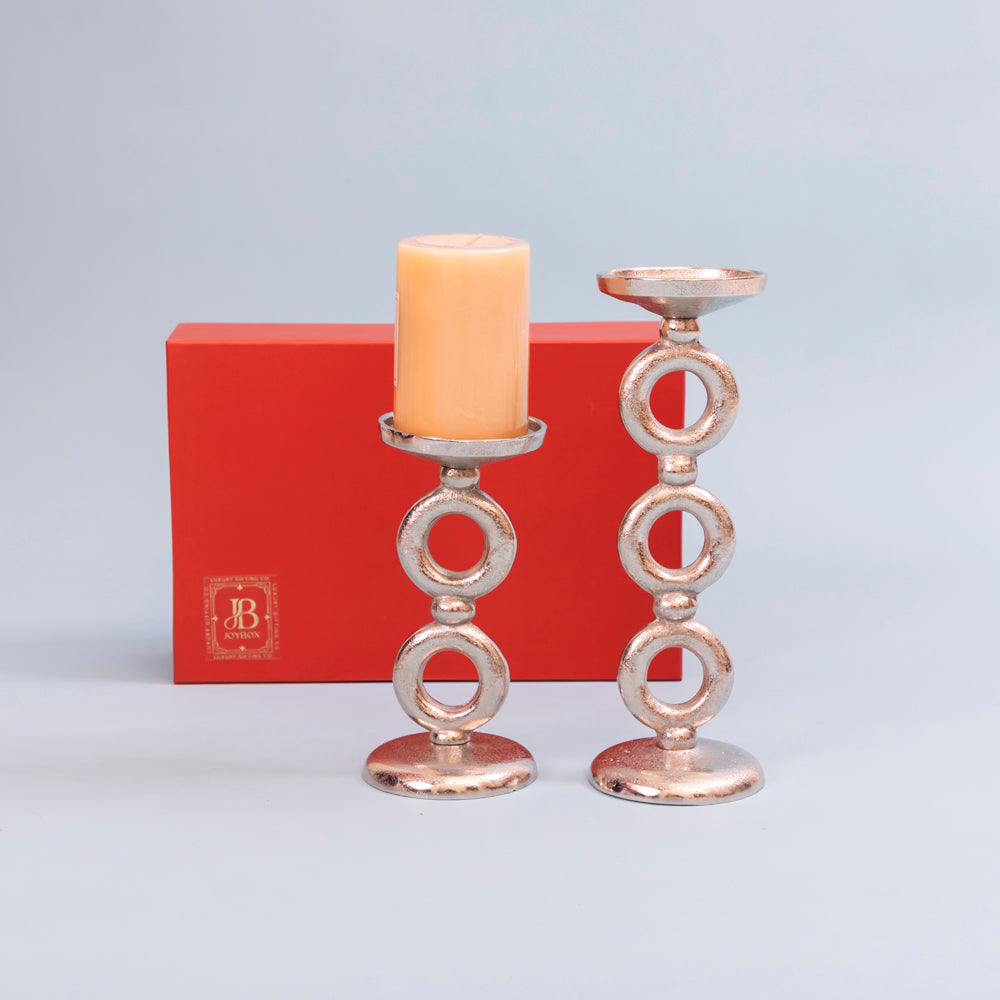 Silver-finish halo candle holder set