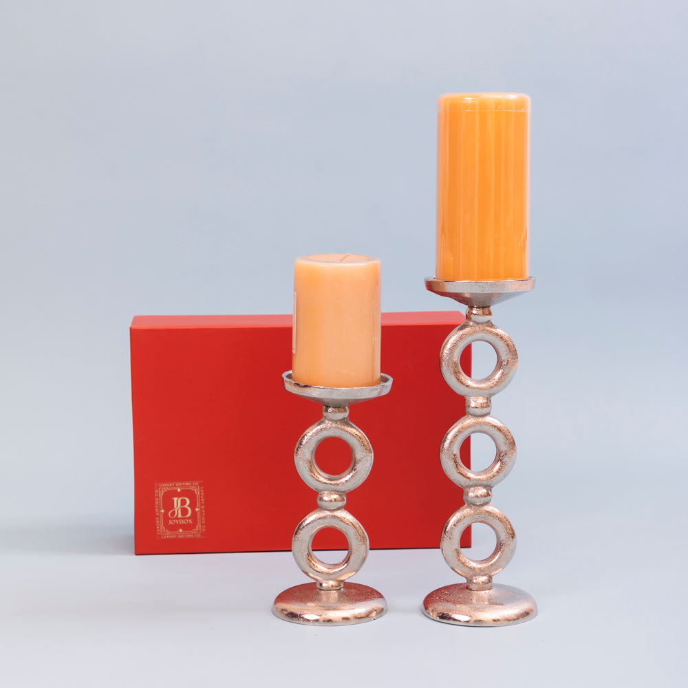Silver-finish halo candle holder set