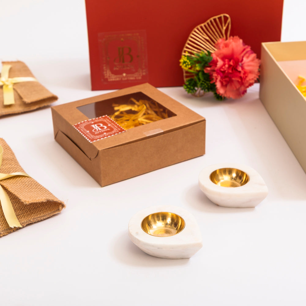 The marble diya & dry fruit gift set