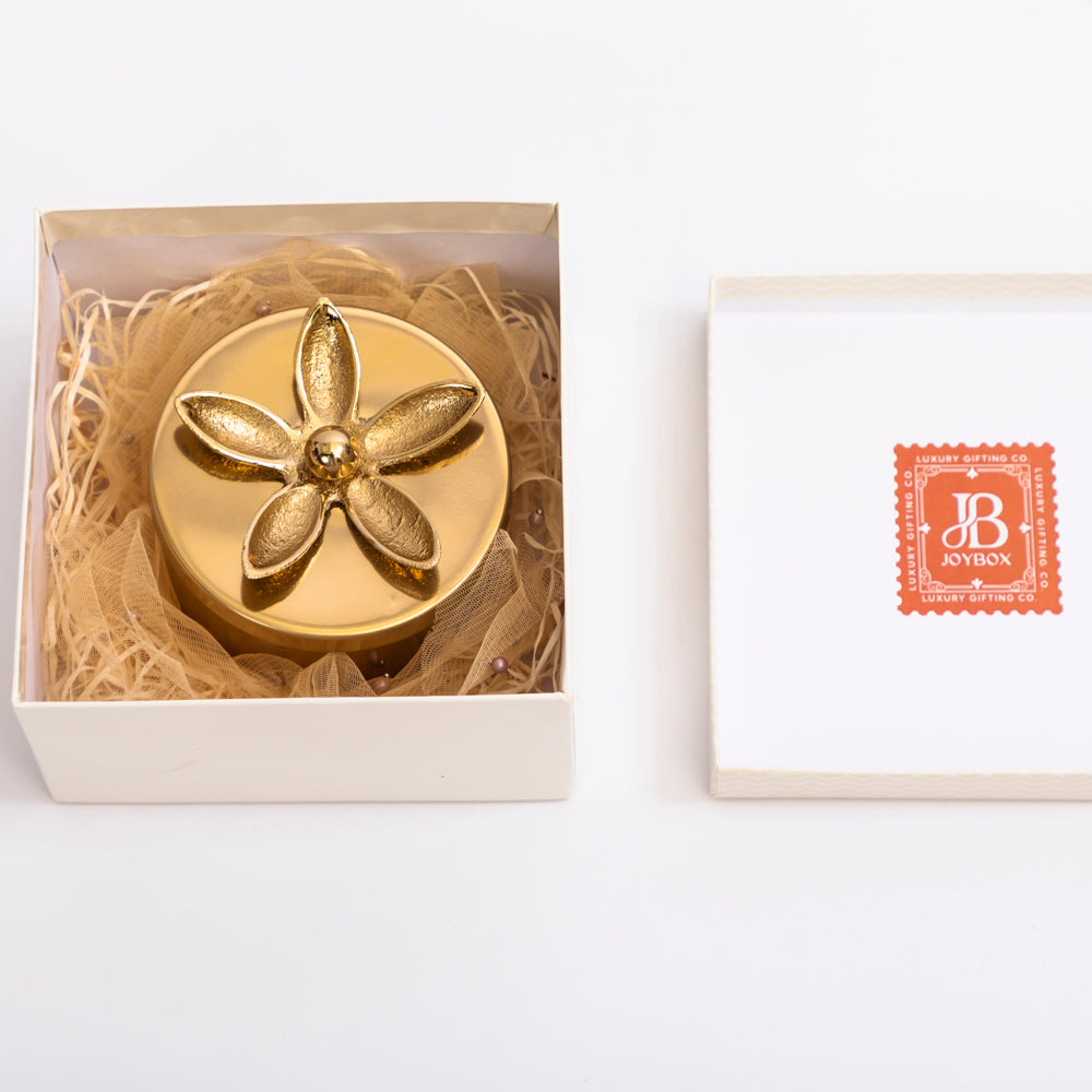 Golden Soy Wax Candle with Floral Lid