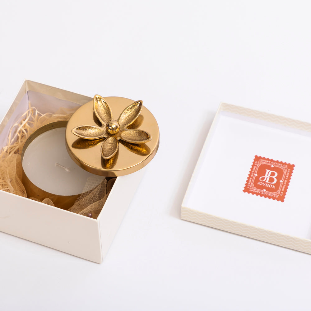 Golden Soy Wax Candle with Floral Lid
