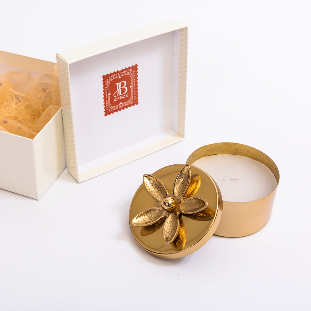 Golden Soy Wax Candle with Floral Lid